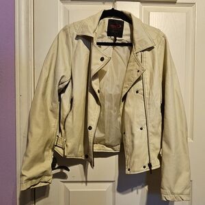 Vintage Women’s New York YOKI jacket size L Faux Tan Leather Coat Lined Full Zip